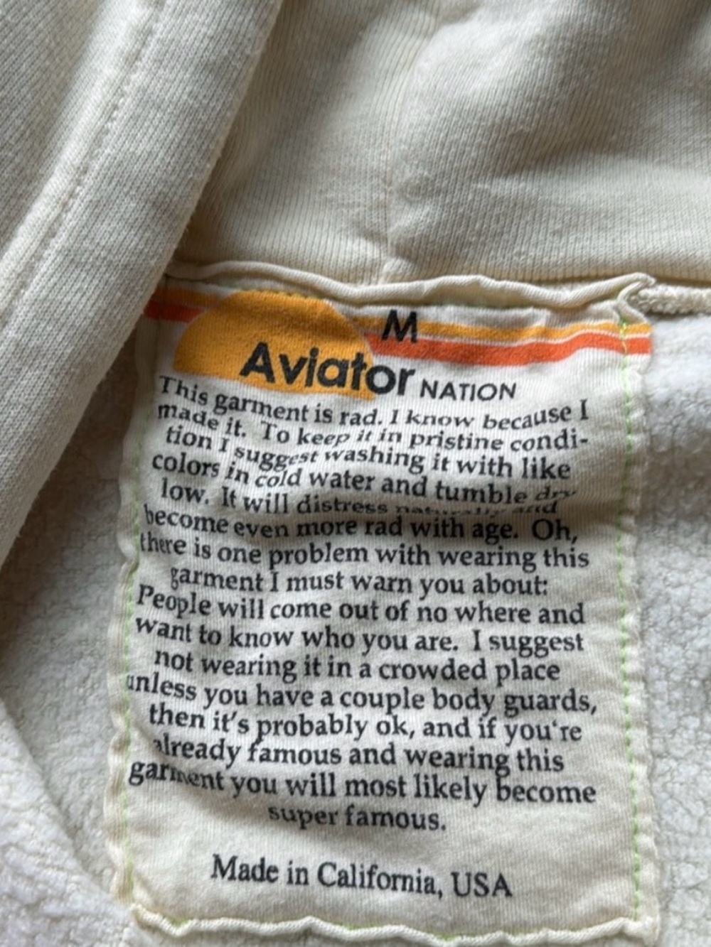 EUC Women’s Aviator Nation Retro Stripe Zip-Up Hoodie - Cream M - Picture 5 of 6